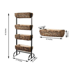 42" 4-Tier Metal Ladder Plant Stand With Natural Wooden Log Planters