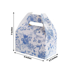 25 Pack White Blue Candy Gift Tote Gable Boxes in French Toile Pattern, Party Favor Treat Boxes - 6"x3.5"x7"
