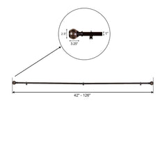 42"-126" Adjustable Curtain Rod Set, Chocolate Brown, Marble Finials