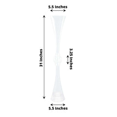 2 Pack 31" Clear Crystal Embellishment Trumpet Flower Vase, Reversible Plastic Table Centerpiece