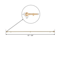 42"-126" Adjustable Curtain Rod Set, Gold, Round Finials
