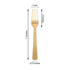 24-Pack Plastic Forks with Hammered Style Gold - Heavy Duty Disposable Silverware 7"