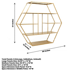 Metal Hexagonal Cake Dessert Display Stand Gold - Large Multi Functional Modern Bookcase Party Backdrop for Balloons Floral Installations & Event Decor 4ft