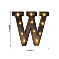 LED Marquee Letter "W" Industrial Style Antique Black - Light-Up Alphabet Sign for Weddings & Displays 9"