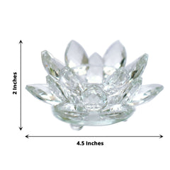 2 Pack Clear 4.5" Crystal Glass Lotus Flower Votive Candle Holders, Tealight Taper Candle Stands