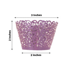 25-Pack Paper Cupcake Wrappers Lace Laser Cut Design Purple - Muffin Baking Cup Trays for Events