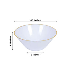 24-Pack Heavy Duty Plastic Ice Cream Bowls Glossy White Gold Rim Premium - Great for Events 7oz
