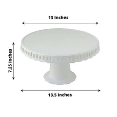 4-Pack Plastic Round Pedestal Cake Stands White - Reusable Cupcake Pastry Display Risers with Hollow Ribbon Trim Edges for Stylish Dessert Presentation 13"