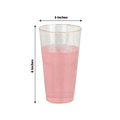 12-Pack Plastic Party Cups Clear Gold Glitter - Durable Disposable Tumblers for Drinks 17oz 5.5"