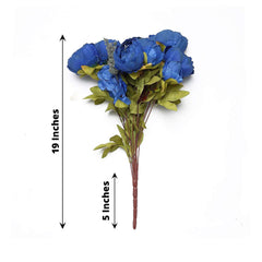 2 Pack 19" Royal Blue Artificial Peony Flower Wedding Bouquets, Faux Silk Flower Arrangements