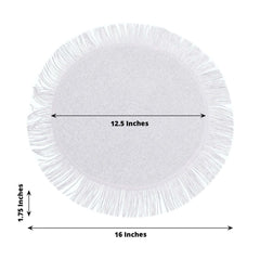 4-Pack Placemats Fringe Edge Design White Jute Round - Rustic Boho Chic Burlap Table Decor 16"