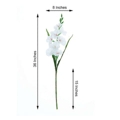 3 Stems 36" Tall White Artificial Silk Gladiolus Flower Spray Bush