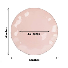 10-Pack Plastic Round 6" Dessert Plates in Blush Ruffled Rim with Gold Edging - Sturdy Disposable Salad Appetizer Dinnerware