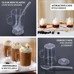 24-Pack Plastic Mini Coffee Cups Clear with Spoons - Ideal for Espresso 2oz