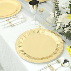 25-Pack Paper 12" Round Charger Plates in Metallic Gold with Geometric Prism Design - Disposable 400GSM Serving Trays for Stylish Banquets & Celebrations
