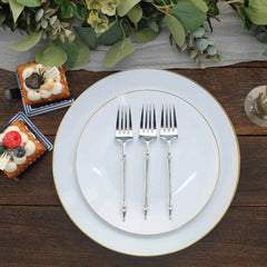 24-Pack Plastic Dessert Forks with Roman Column Handle Silver - European Style Disposable Utensils 6"