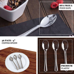 36-Pack Dessert Spoons Mini Heavy Duty Design Silver - Plastic Disposable Utensils for Catering and Gatherings 4"