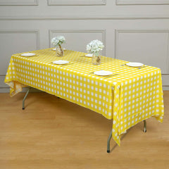 Plastic Table Cover White/Yellow Checkered Rectangle - Lightweight PVC Disposable Tablecloth 54"x108"