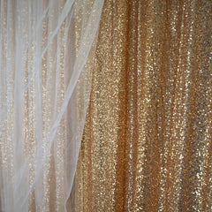 20ftx10ft Gold Chiffon Sequin Event Curtain Drapes, Dual Layer Photo Backdrop Event Panel