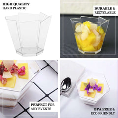 12-Pack Plastic Dessert Cups Clear Wavy Hexagon - Lightweight Disposable Cups for Treats 3oz