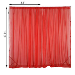 2 Pack Red Sheer Chiffon Event Curtain Drapes, Durable Flame Resistant Premium Organza Backdrop Event Panels With Rod Pockets - 10ftx10ft