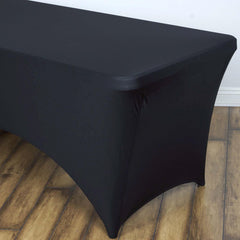 Stretch Spandex 96"x30" Rectangle Table Cover Black - Durable Form-Fitting Tablecloth