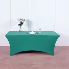 Stretch Spandex 6ft Rectangle Tablecloth Peacock Teal - Durable Form-Fitting Table Cover