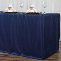 Fitted Polyester 96"x30" Rectangle Tablecloth Navy Blue - Durable and Easy to Maintain Table Cover
