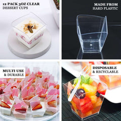 12 Pack 3oz Clear Square Plastic Dessert Cups, Disposable Snack Cups