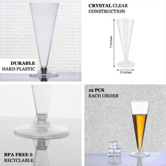 12-Pack Plastic Champagne Flutes Trumpet Clear - Durable Disposable Toasting Glasses 7oz