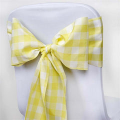 5 Pack Polyester Chair Sashes Yellow/White Buffalo Plaid - Durable & Reusable Chair Bows 6"x108"