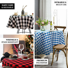 108" Black Red Buffalo Plaid Round Tablecloth, Checkered Gingham Polyester Tablecloth