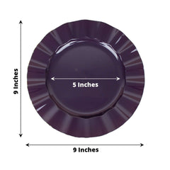 10-Pack Plastic 9" Round Dinner Plates in Purple Ruffled Rim with Gold Edging - Sturdy Disposable Dinnerware