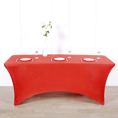 Stretch Spandex 96"x30" Rectangle Table Cover Red - Durable Form-Fitting Tablecloth