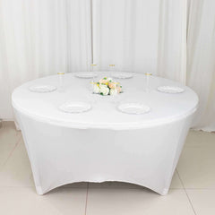 Stretch Spandex 6ft Round Tablecloth White - Durable Form-Fitting Table Cover for Events & Presentations