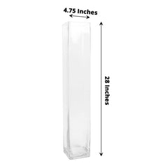 2-Pack Glass Cylinder Vases Square Clear - Durable Heavy Duty Floral Centerpieces for Weddings 28"