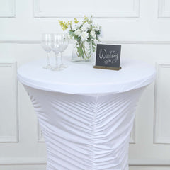 Heavy Duty Spandex 32" Fitted Round Cocktail Table Cover White Ruched Pleated - Durable Stretch Design