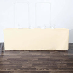 Fitted Polyester 96"x30" Rectangle Tablecloth Beige - Durable and Easy to Maintain Table Cover