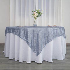 Sequin 72"x72" Table Overlay Square Tablecloth Dusty Blue - Sparkly Table Cover