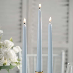 12-Pack Taper Candles Premium Wax Design Dusty Blue - Unscented Candles for Upscale Settings 10"