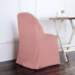 Polyester Slip On Folding Chair Covers Dusty Rose - Stain-Resistant Reusable Durable Fabric