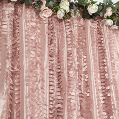 8ftx8ft Dusty Rose 3D Leaf Petal Taffeta Event Curtain Drapes, Backdrop Event Panel With Rod Pocket