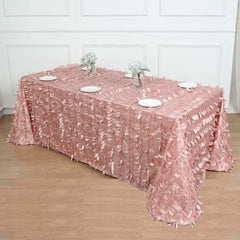 Taffeta 90"x156" Rectangle Tablecloth Dusty Rose | 3D Leaf Petal Design Seamless Table Cover