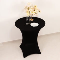 Spandex 33"-36" Round Cocktail Table Cover Black - Easy to Maintain Stretch Fitted Highboy Tablecloth