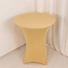 Spandex 33"-36" Round Cocktail Table Cover Champagne - Easy to Maintain Stretch Fitted Highboy Tablecloth