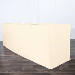 Fitted Polyester 96"x30" Rectangle Tablecloth Beige - Durable and Easy to Maintain Table Cover