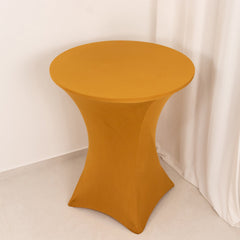 Spandex 33"-36" Round Cocktail Table Cover Gold - Easy to Maintain Stretch Fitted Highboy Tablecloth for Events