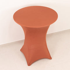 Spandex 33"-36" Round Cocktail Table Cover Terracotta (Rust) - Easy to Maintain Stretch Fitted Highboy Tablecloth