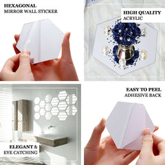 12 Pack Hexagon Acrylic Mirror Wall Stickers, 10" Removable Wall Decals For Home Decor