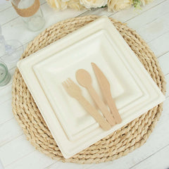 50-Pack Bagasse 8" Square Dessert Plates White with Wide Rim - Eco Friendly Sugarcane Appetizer/Salad Plates for Parties & Events